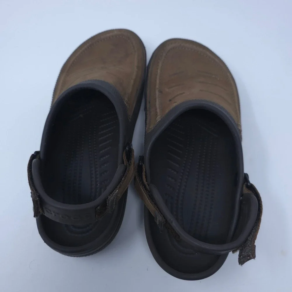 Crocs Yukon Sport Mens Clogs Brown Leather Accents Size 12